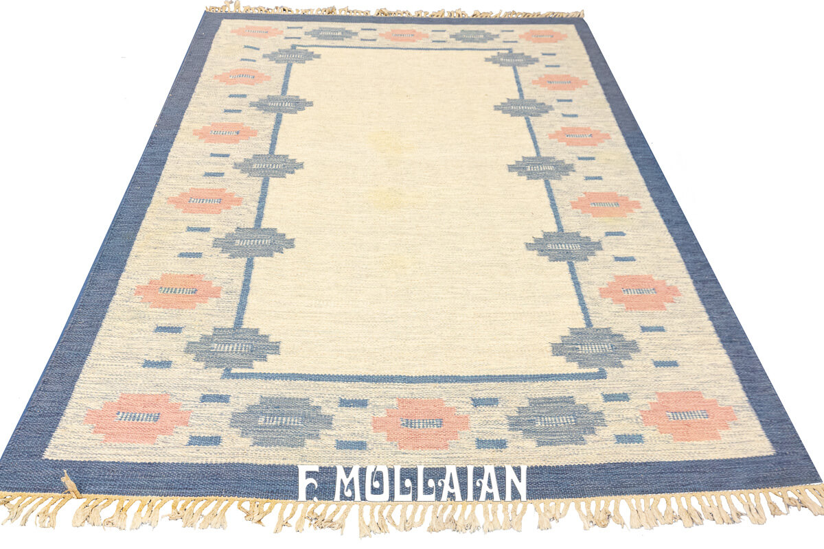 Rollakan Swedish Flat-weaver Rug Blue/Beige n°:669861